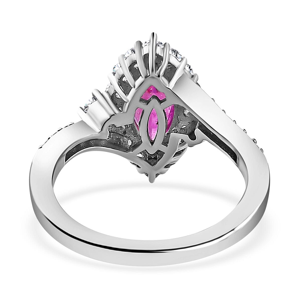 Pink Sapphire & Natural Zircon Halo Ring in Platinum Overlay Sterling Silver 2.15 Ct