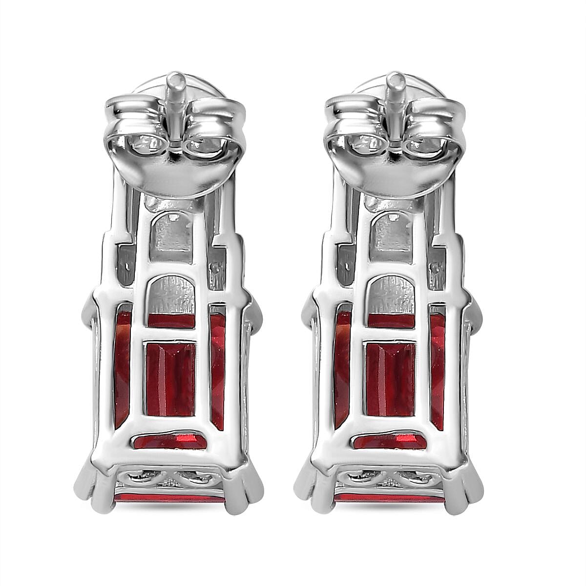 Lab Created Padparadscha Sapphire & Natural Zircon Halo Earrings in Platinum Overlay Sterling Silver 7.00 Ct.