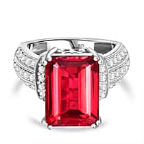 Lab Created Padparadscha Sapphire and Natural Zircon Ring in Platinum Overlay Sterling Silver 12.70 Ct