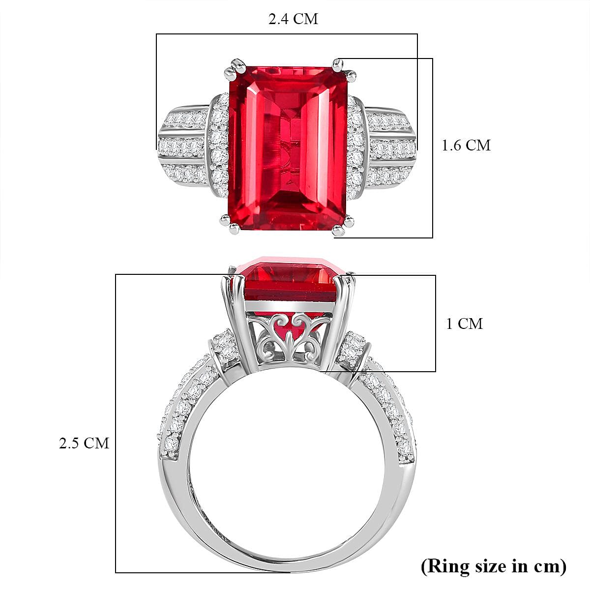 Lab Created Padparadscha Sapphire & Natural Zircon Halo Ring in Platinum Overlay Sterling Silver 12.70 Ct Lab Created Padparadscha Sapphire & Natural Zircon Halo Ring in Platinum Overlay Sterling Silver 12.70 Ct