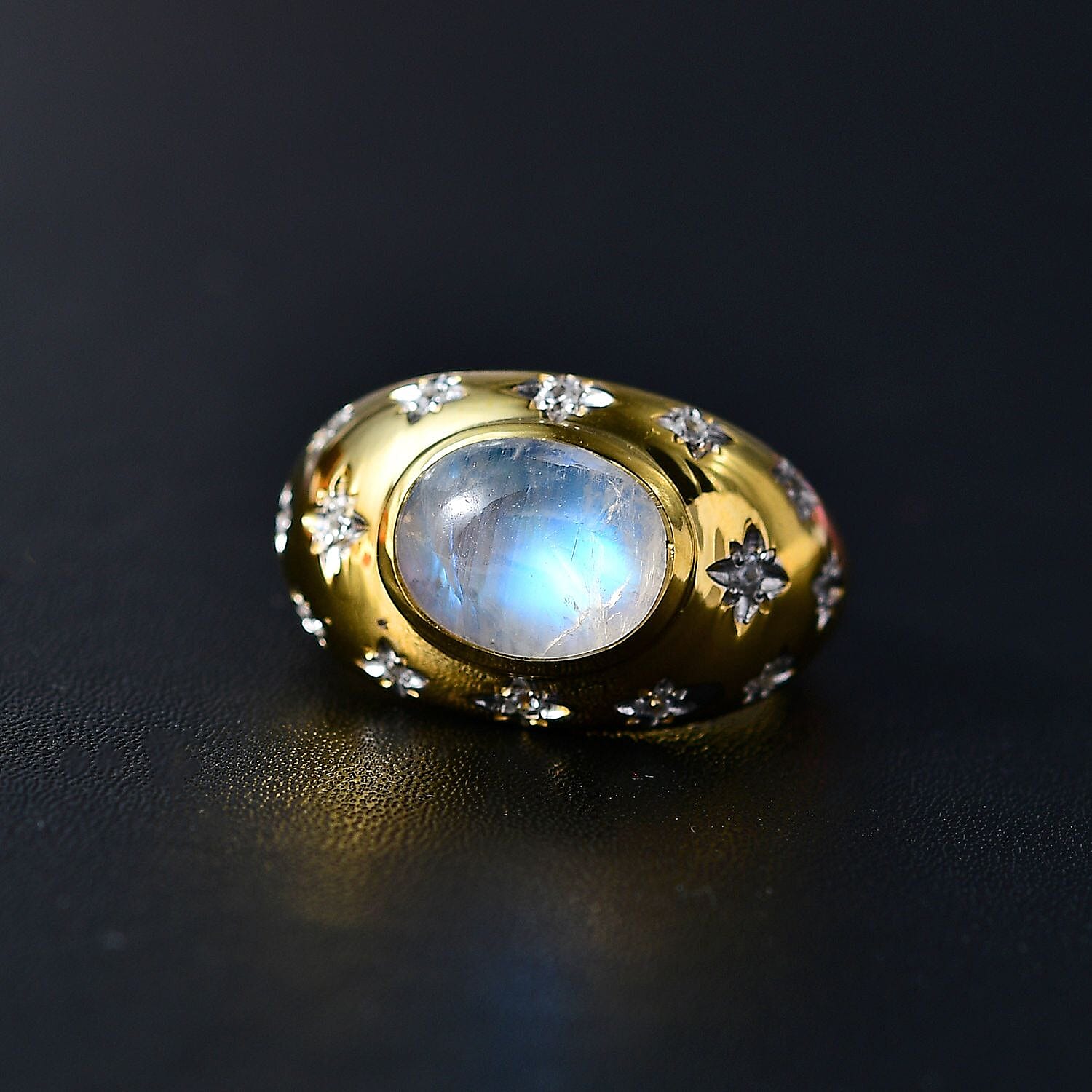 The Lunar Collection - Moon Glow Stone & Natural Zircon Ring in 18K YG Vermeil Plated Sterling Silver 3.00 Ct.