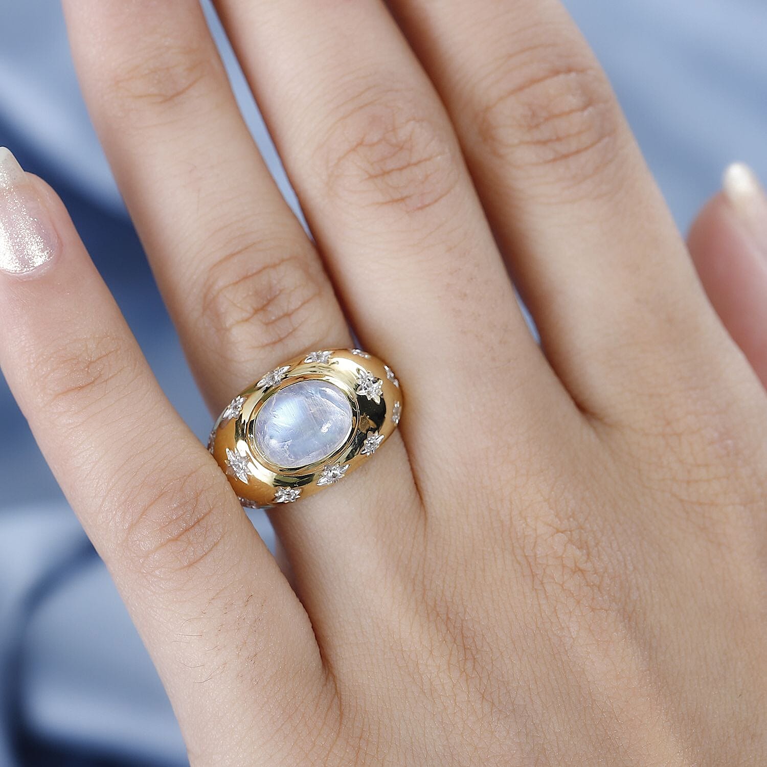 The Lunar Collection - Moon Glow Stone & Natural Zircon Ring in 18K YG Vermeil Plated Sterling Silver 3.00 Ct.