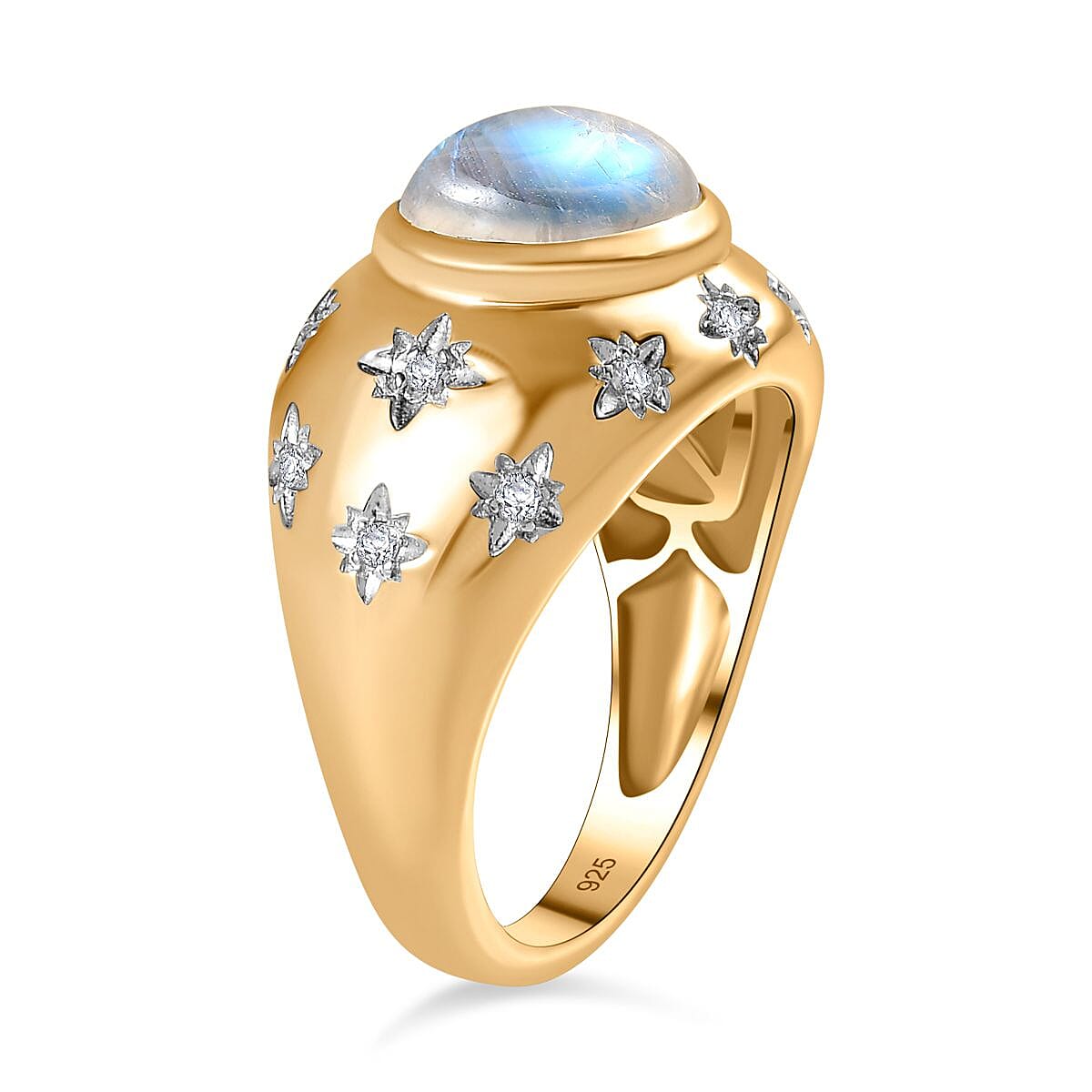 The Lunar Collection - Moon Glow Stone & Natural Zircon Ring in 18K YG Vermeil Plated Sterling Silver 3.00 Ct.