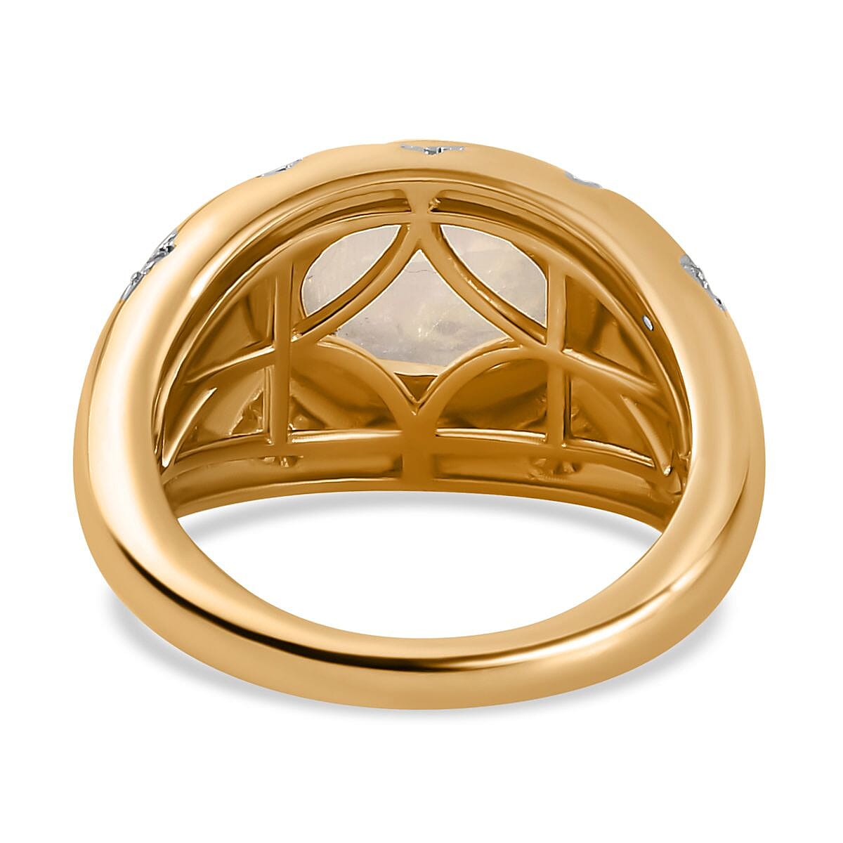 The Lunar Collection - Moon Glow Stone & Natural Zircon Ring in 18K YG Vermeil Plated Sterling Silver 3.00 Ct.