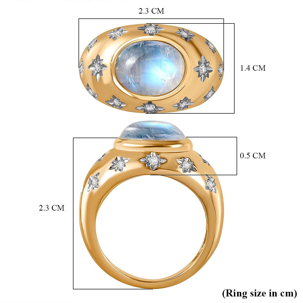 The Lunar Collection - Moon Glow Stone & Natural Zircon Ring in 18K YG Vermeil Plated Sterling Silver 3.00 Ct.