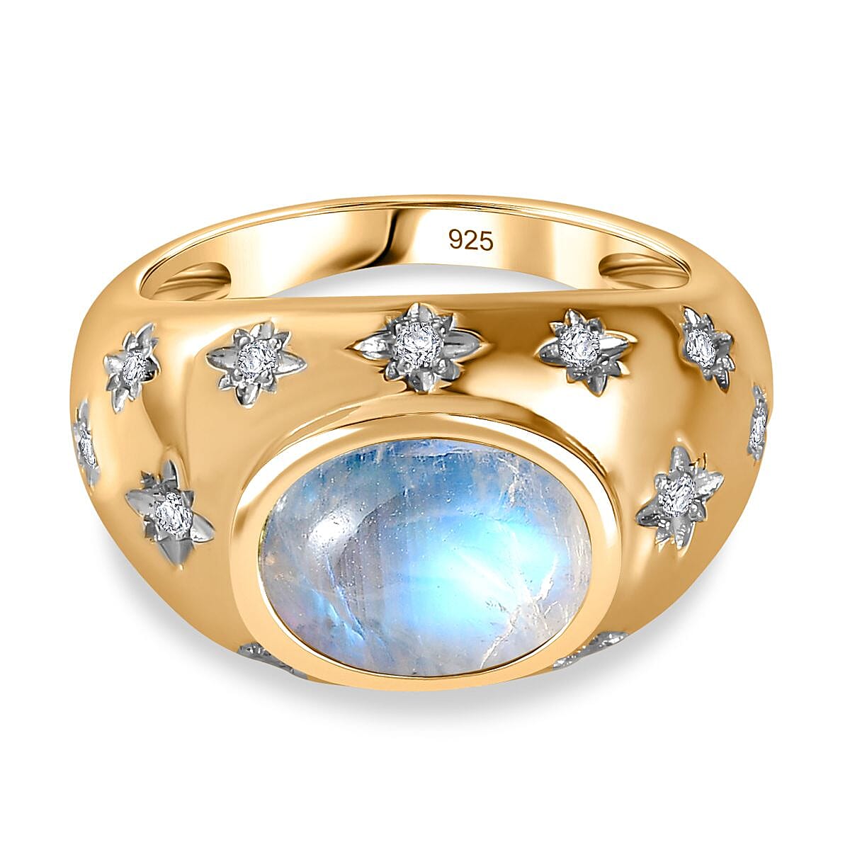 The Lunar Collection - Moon Glow Stone and Natural Zircon Ring in 18K Yellow Gold Vermeil Plated Sterling Silver 3.00 Ct.