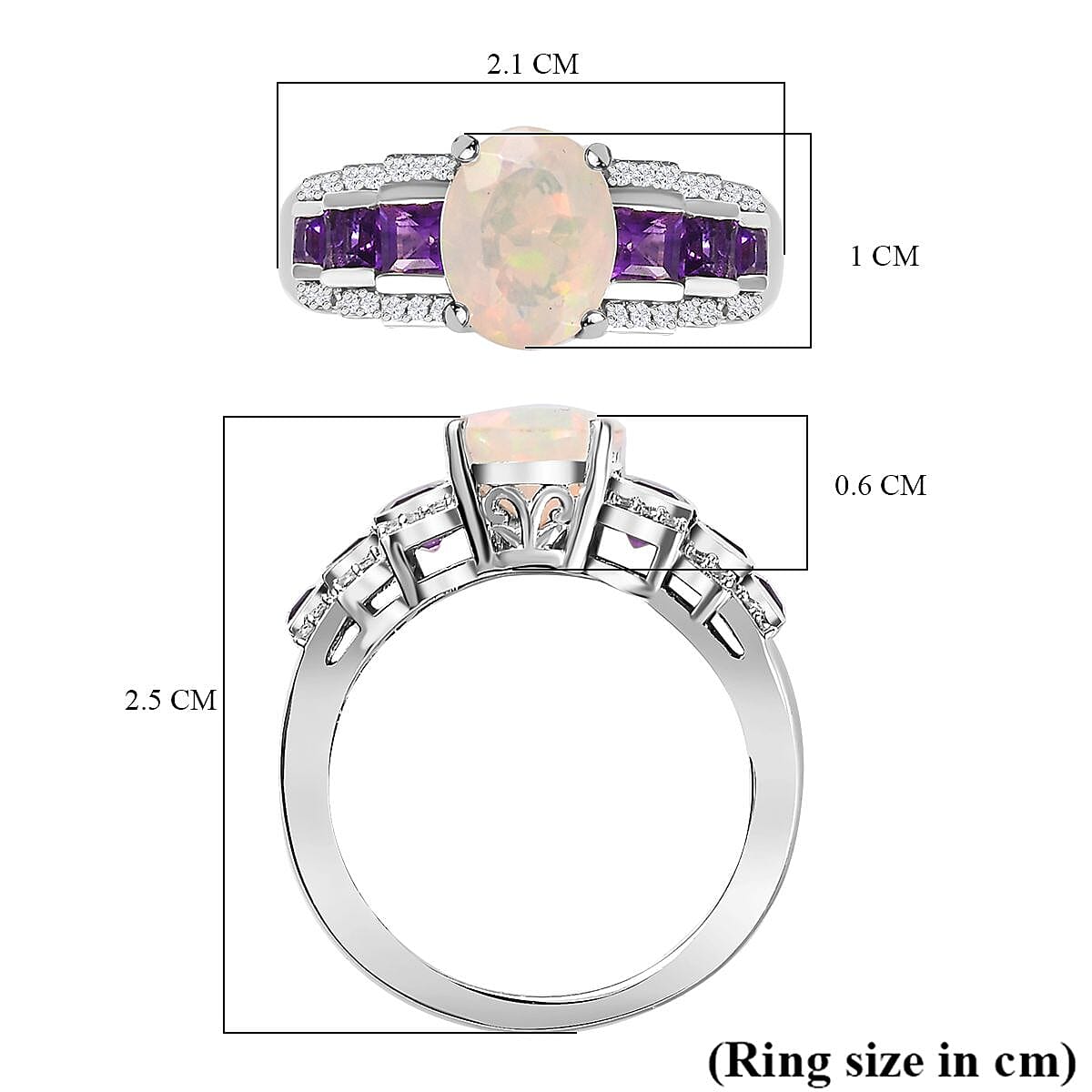 Ethiopian Welo Opal, Natural Zircon & Amethyst Half-Eternity Ring in Platinum Overlay Sterling Silver 1.80 Ct