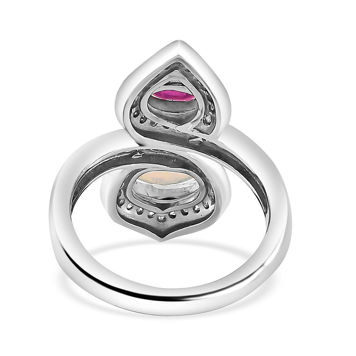 Ethiopian Welo Opal, Ruby & Natural Zircon Infinity Ring in Platinum Overlay Sterling Silver 2.00 Ct