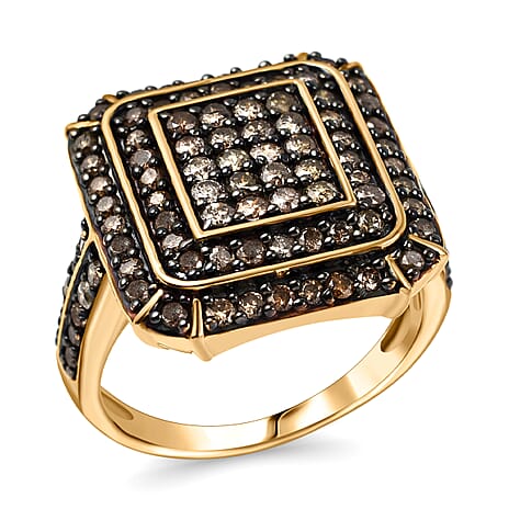 Champagne Diamond Cluster Ring in 18K Vermeil Rose Gold Plated  Sterling Silver 1.50 Ct.