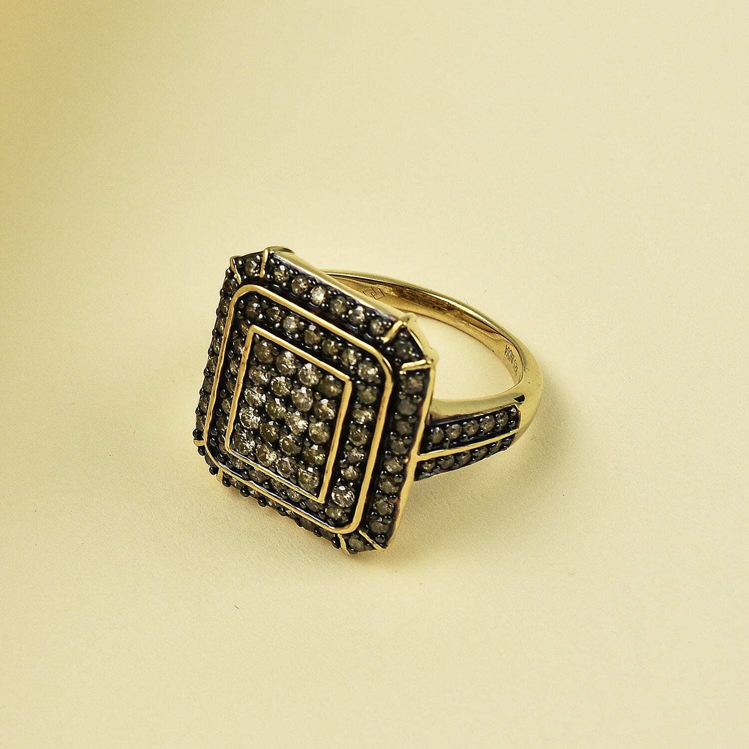 Champagne Diamond Cluster Ring in 18K Vermeil Rose Gold Plated  Sterling Silver 1.50 Ct.