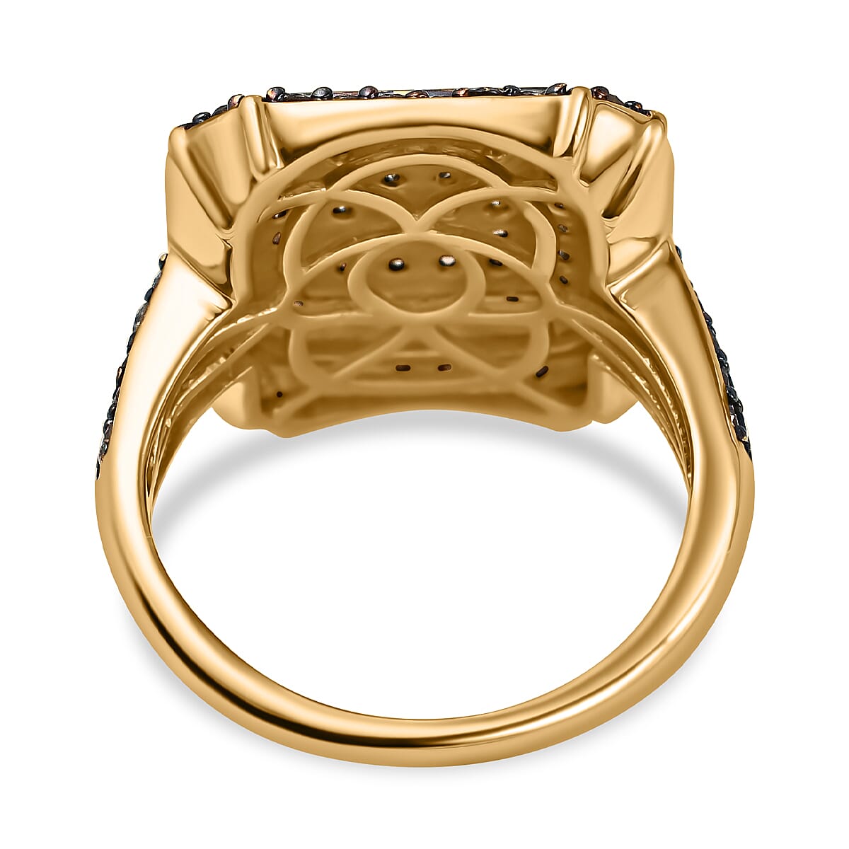 Champagne Diamond Cluster Ring in 18K Vermeil Rose Gold Plated  Sterling Silver 1.50 Ct.