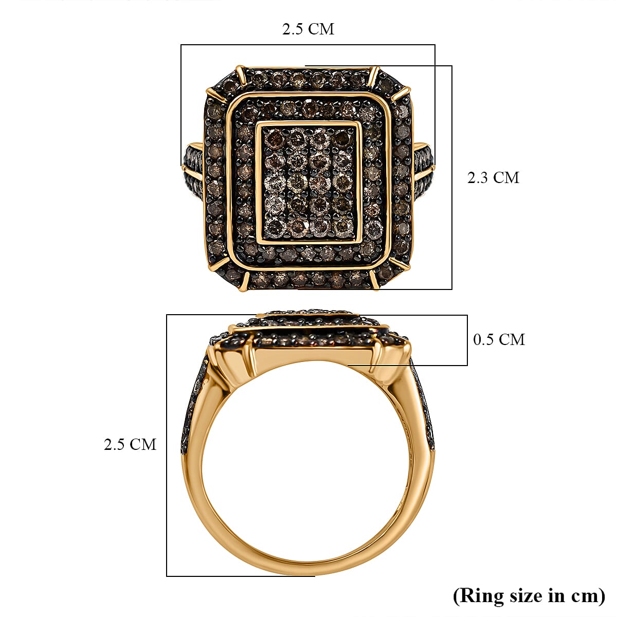 Champagne Diamond Cluster Ring in 18K Vermeil Rose Gold Plated  Sterling Silver 1.50 Ct.