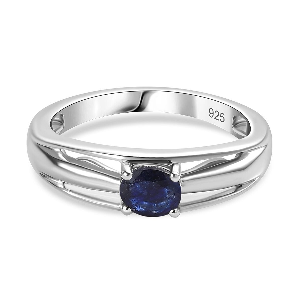 Fissure Filled Blue Sapphire  Fancy Ring in Platinum Overlay Sterling Silver 0.56 ct  0.532  Ct.