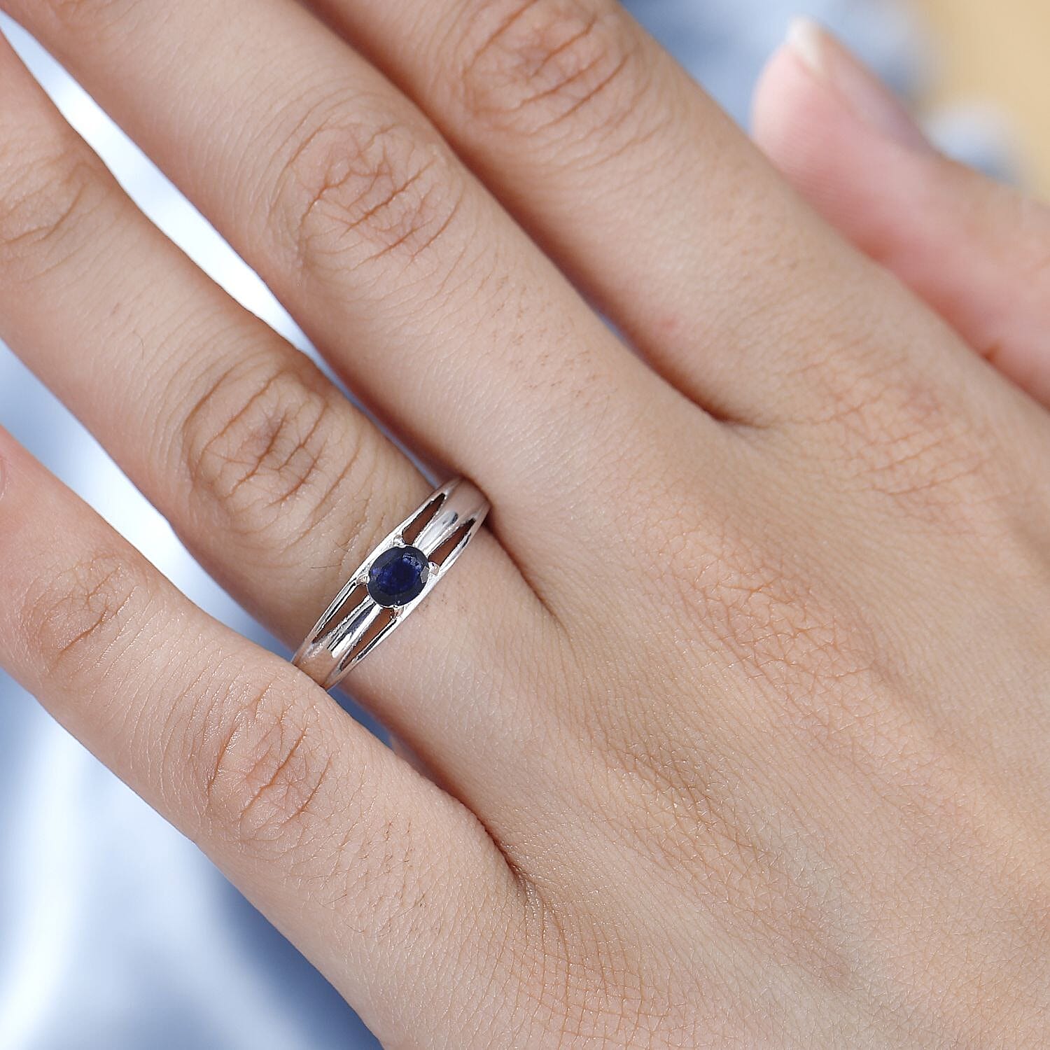 Fissure Filled Blue Sapphire  Fancy Ring in Platinum Overlay Sterling Silver 0.56 ct  0.532  Ct.