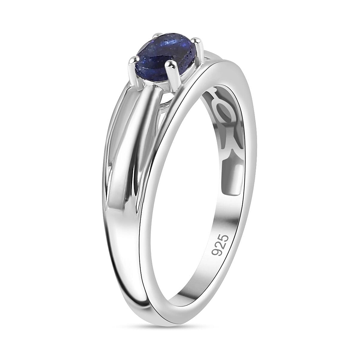 Fissure Filled Blue Sapphire  Fancy Ring in Platinum Overlay Sterling Silver 0.56 ct  0.532  Ct.