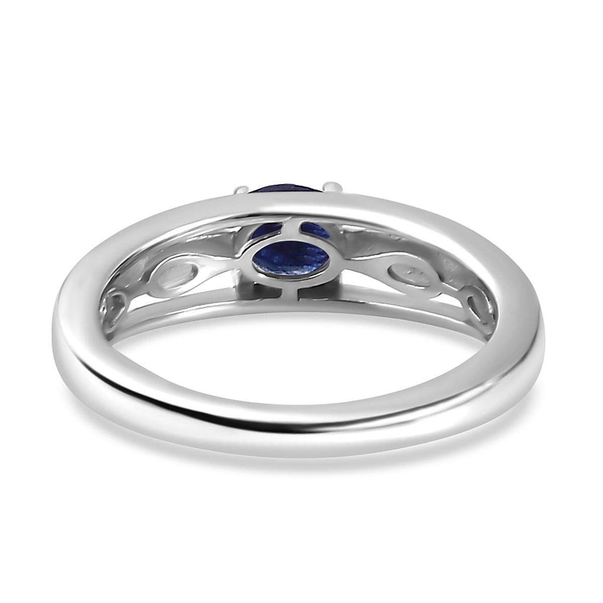 Fissure Filled Blue Sapphire  Fancy Ring in Platinum Overlay Sterling Silver 0.56 ct  0.532  Ct.
