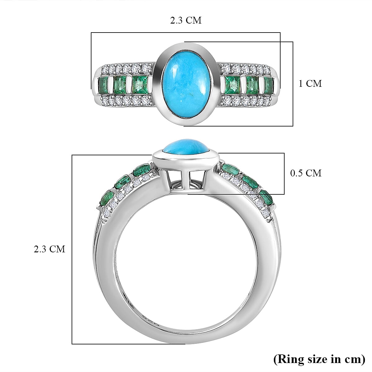 Arizona Sleeping Beauty Turquoise, Emerald & Natural Zircon Half -Eternity Ring in Platinum Overlay Sterling Silver 1.68 Ct Arizona Sleeping Beauty Turquoise, Emerald & Natural Zircon Half -Eternity Ring in Platinum Overlay Sterling Silver 1.68 Ct