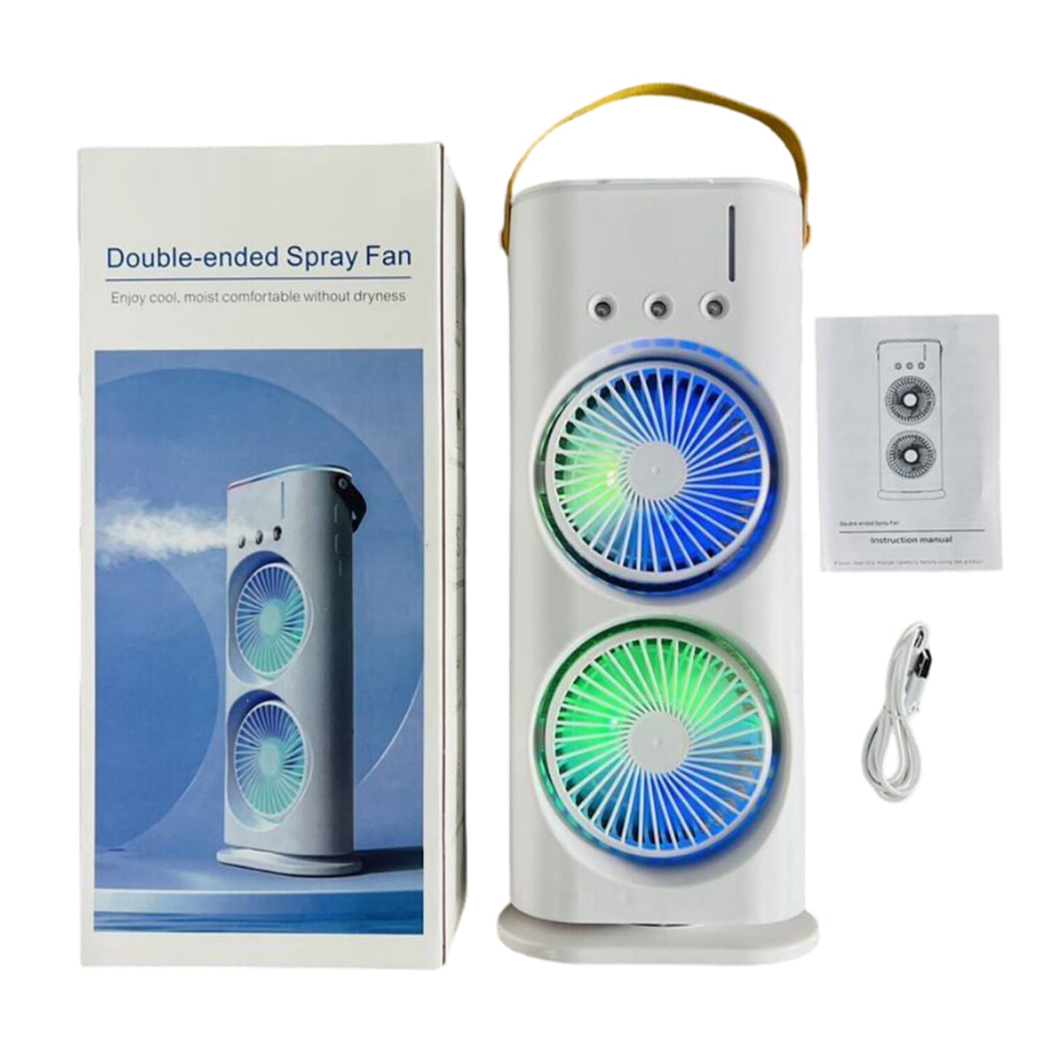 Portable Rechargeable Double Spray Fan with remote - White