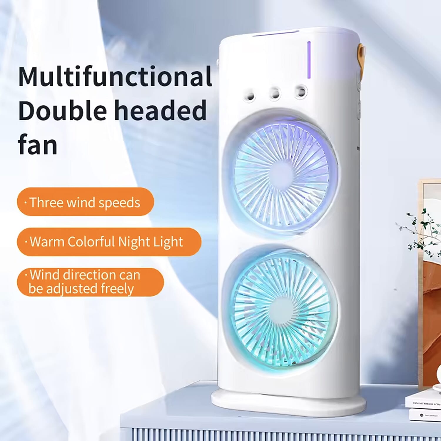 Portable Rechargeable Double Spray Fan with remote - White