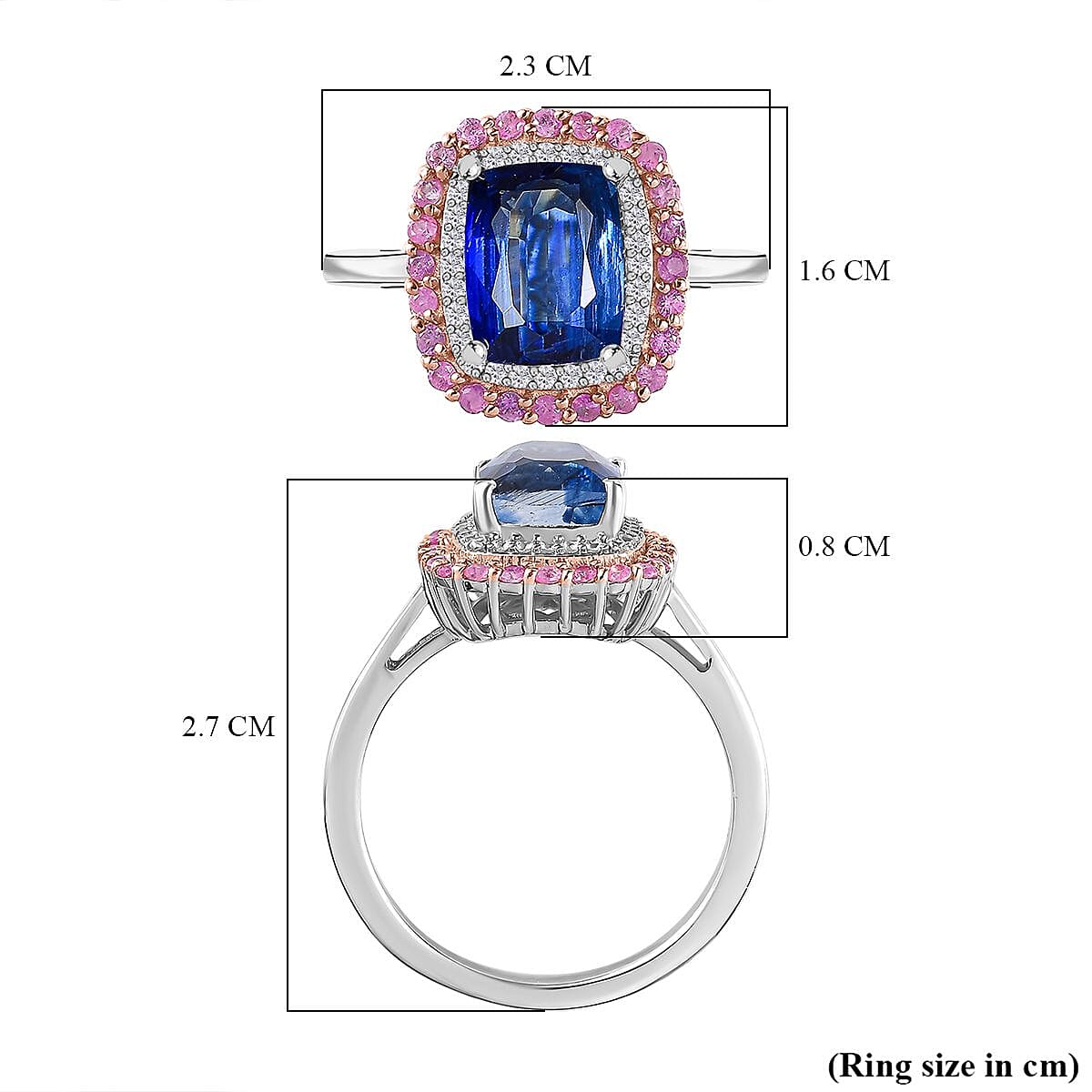 The Rare Find - Natural Kashmir Kyanite, Pink Sapphire & Natural Zircon Ring in 18K Vermeil RG & Platinum Plated Sterling Silver 3.62 Ct . The Rare Find - Natural Kashmir Kyanite, Pink Sapphire & Natural Zircon Ring in 18K Vermeil RG & Platinum Plated Sterling Silver 3.62 Ct .