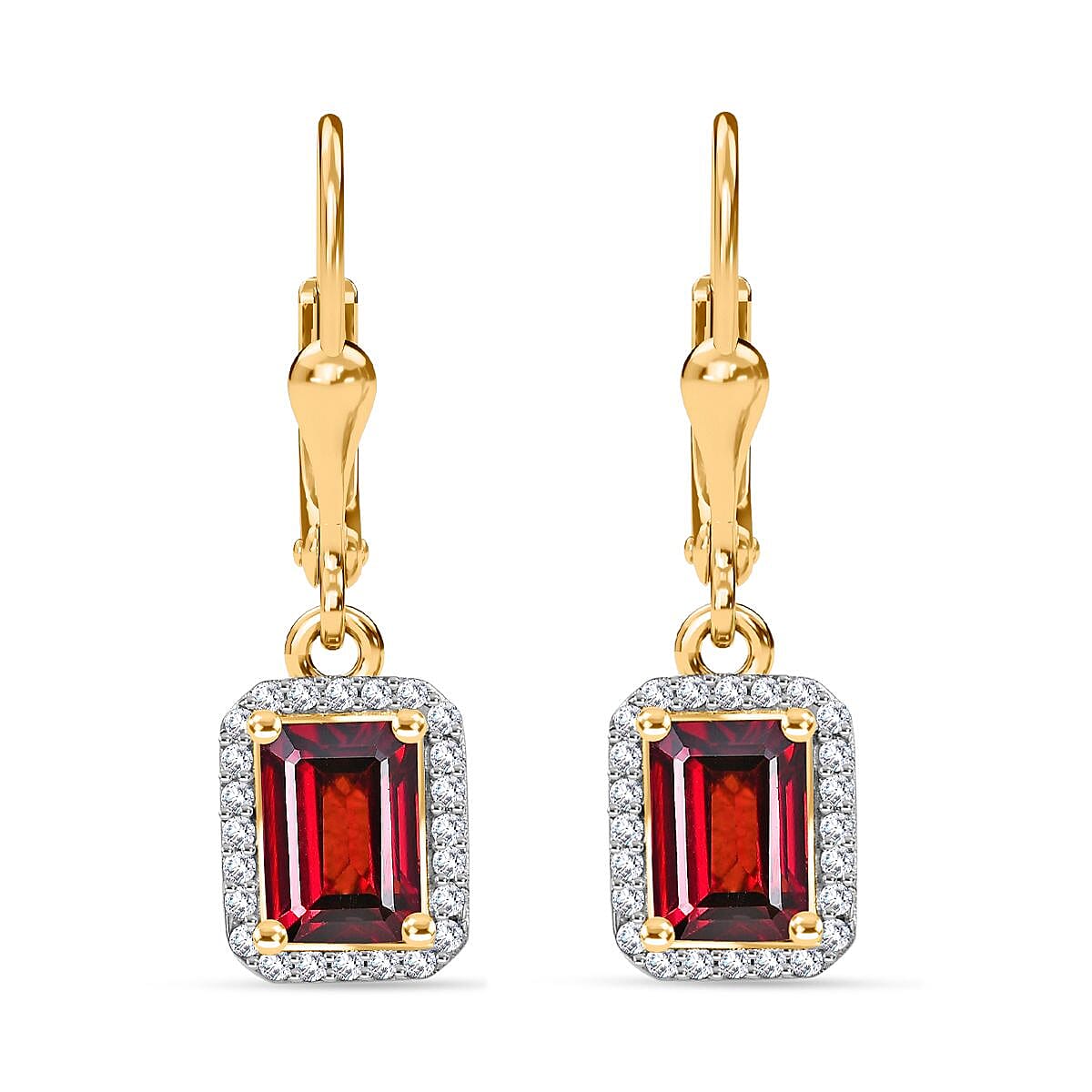 Rhodolite Garnet & Natural Zircon Halo Earrings in 18K YG Vermeil Sterling Silver 3.00 Ct