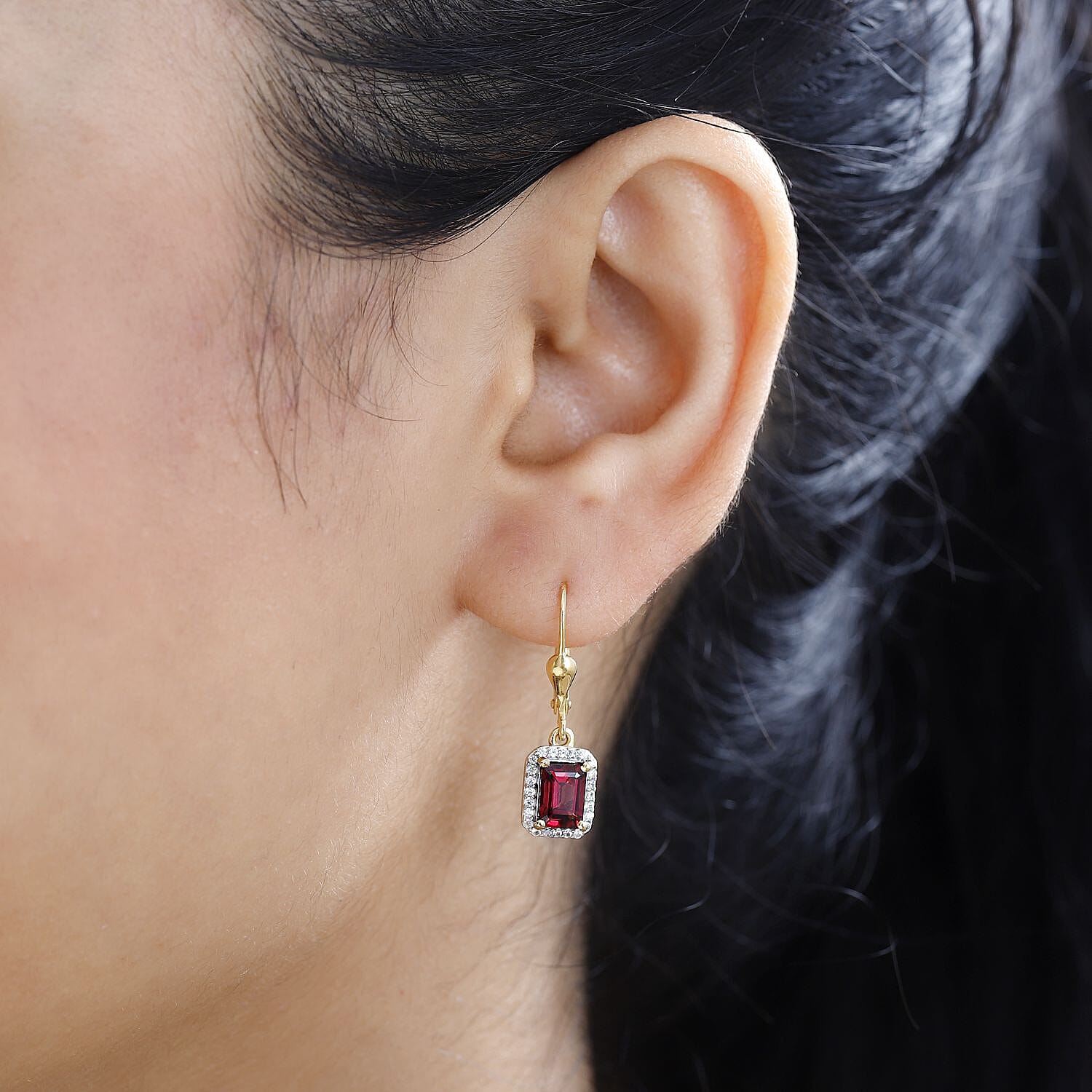 Rhodolite Garnet & Natural Zircon Halo Earrings in 18K YG Vermeil Sterling Silver 3.00 Ct