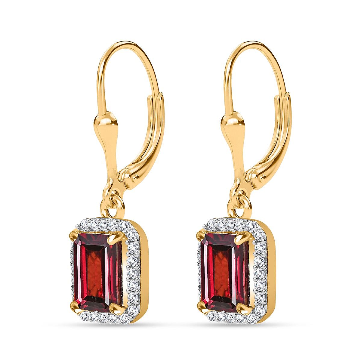 Rhodolite Garnet & Natural Zircon Halo Earrings in 18K YG Vermeil Sterling Silver 3.00 Ct