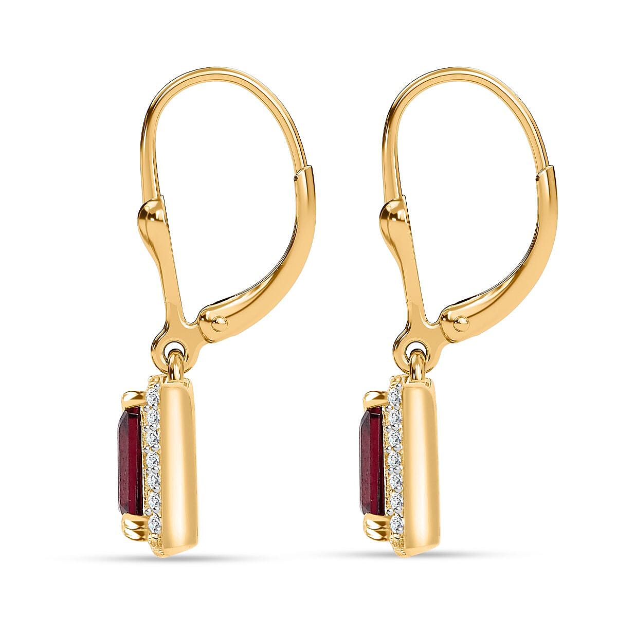 Rhodolite Garnet & Natural Zircon Halo Earrings in 18K YG Vermeil Sterling Silver 3.00 Ct