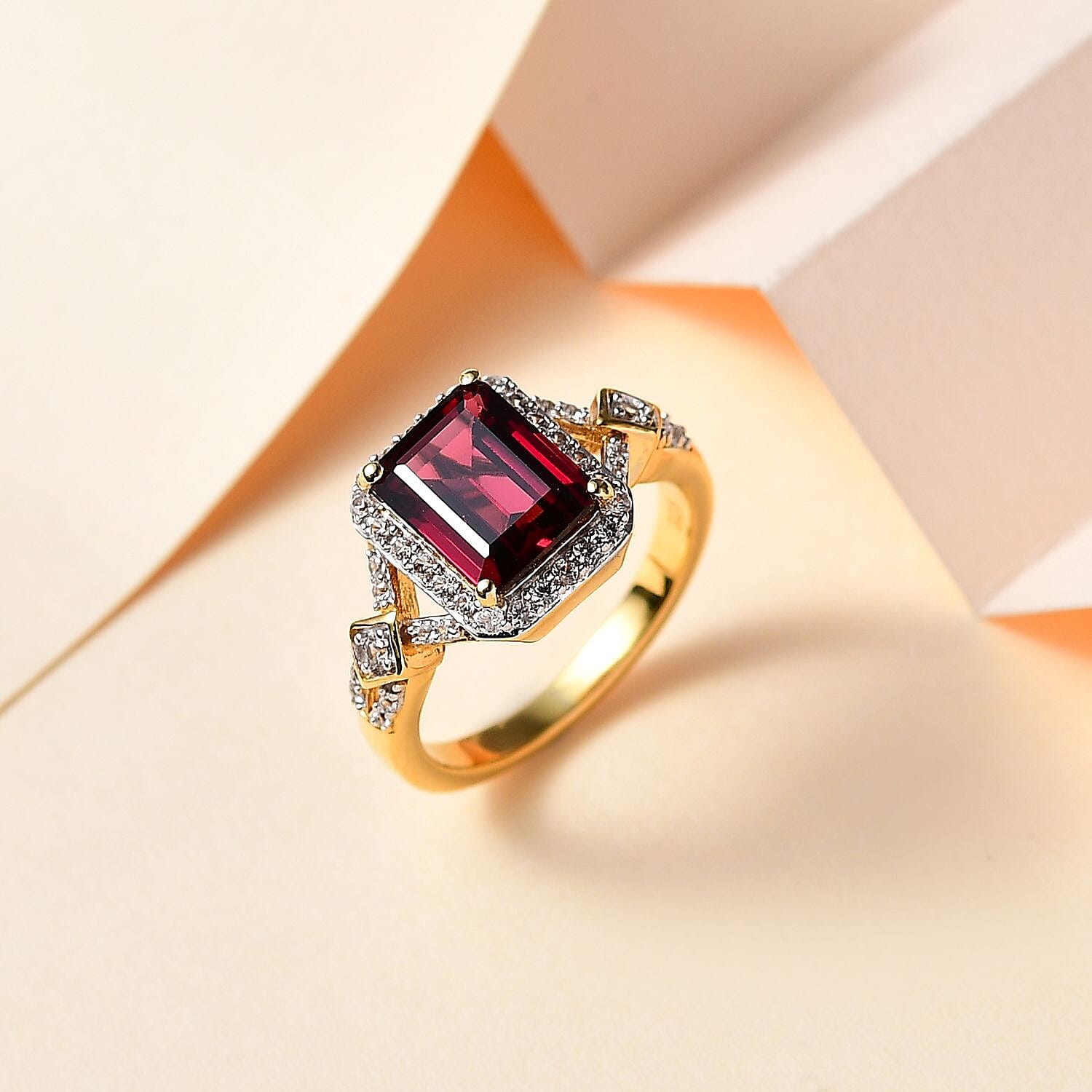 Rare Size Premium Orissa Rhodolite Garnet & Natural Zircon Ring in 18K YG Vermeil Plated Sterling Silver 3.40 Ct