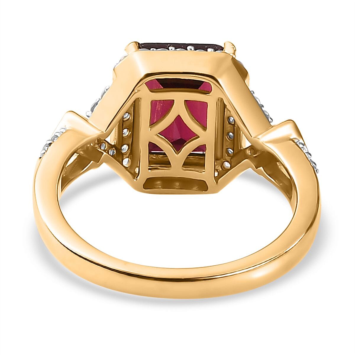 Rare Size Premium Orissa Rhodolite Garnet & Natural Zircon Ring in 18K YG Vermeil Plated Sterling Silver 3.40 Ct