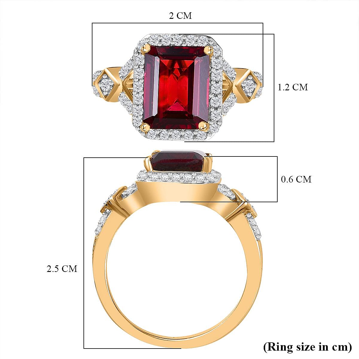 Rare Size Premium Orissa Rhodolite Garnet & Natural Zircon Ring in 18K YG Vermeil Plated Sterling Silver 3.40 Ct