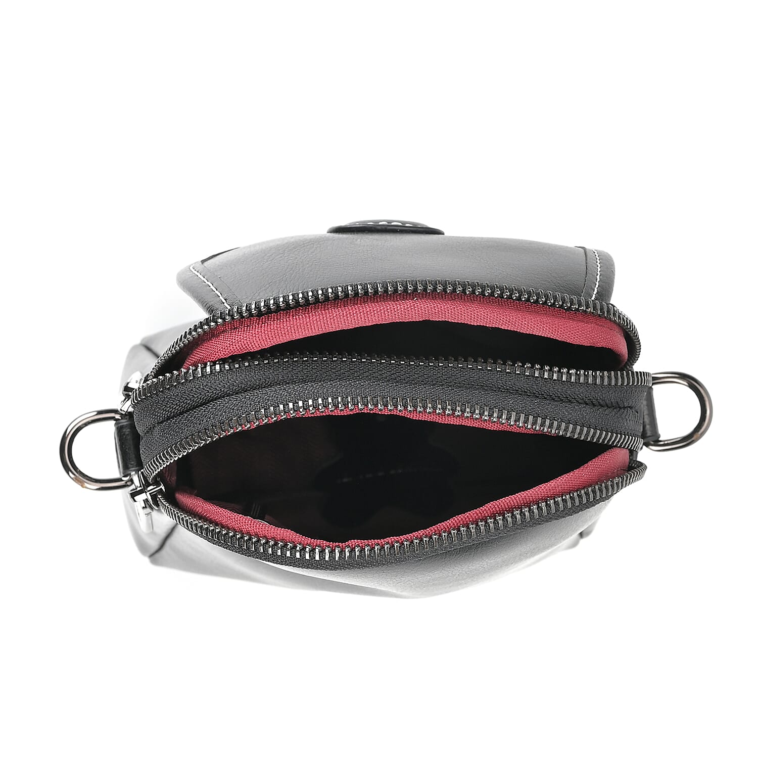 Genuine Leather Mini Messenger Crossbody Bag With Adjustable Strap - Black Genuine Leather Mini Messenger Crossbody Bag With Adjustable Strap - Black
