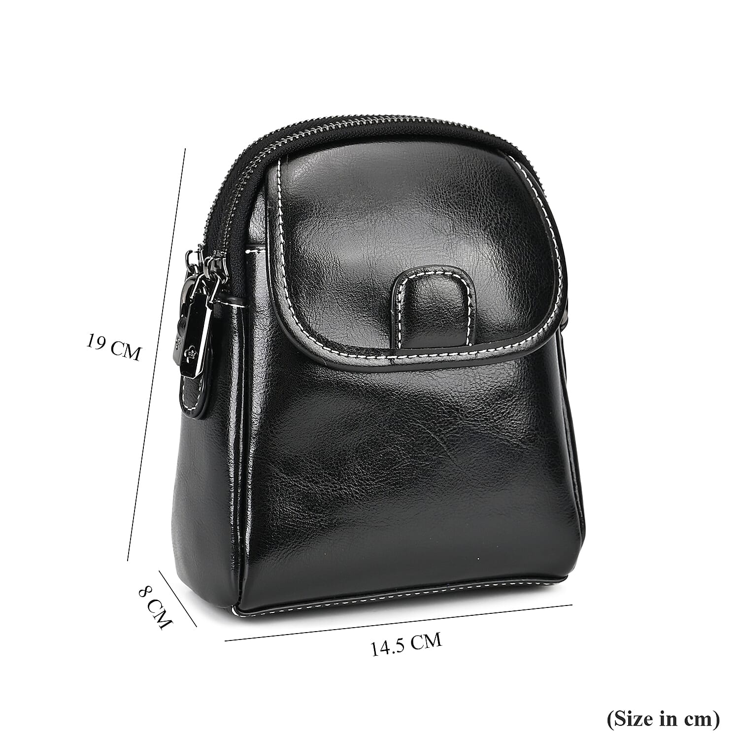 Genuine Leather Mini Messenger Crossbody Bag With Adjustable Strap - Black Genuine Leather Mini Messenger Crossbody Bag With Adjustable Strap - Black