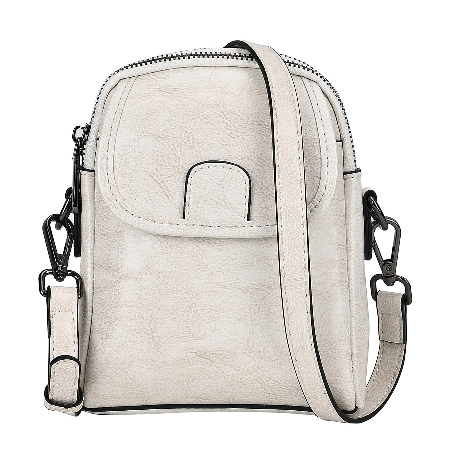 Genuine Leather Crossbody Bag with Long Shoulder Strap - White