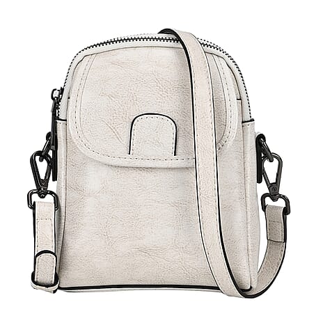 Genuine Leather Mini Messenger Crossbody Bag With Adjustable Strap - White