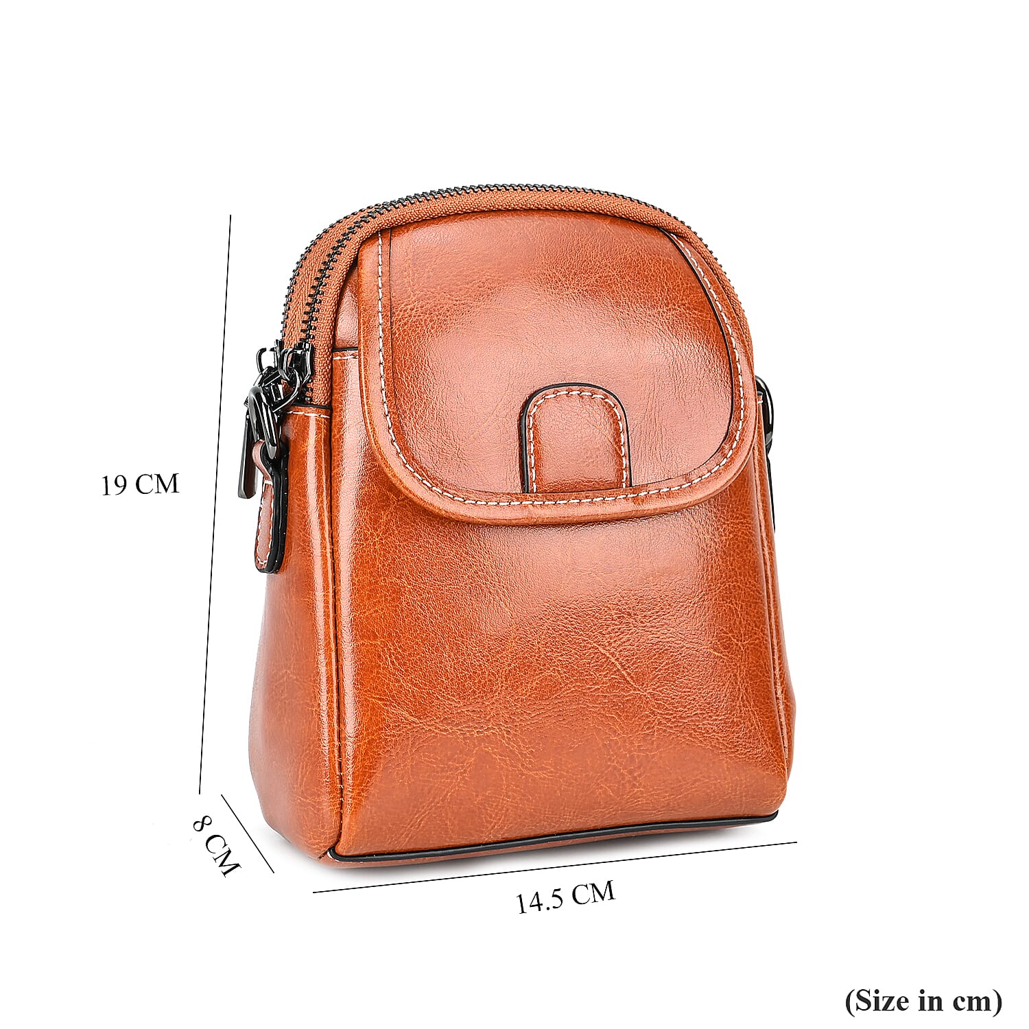 Leather Solid Crossbody Bag (Size 14x8x19 cm) - Tan & Black