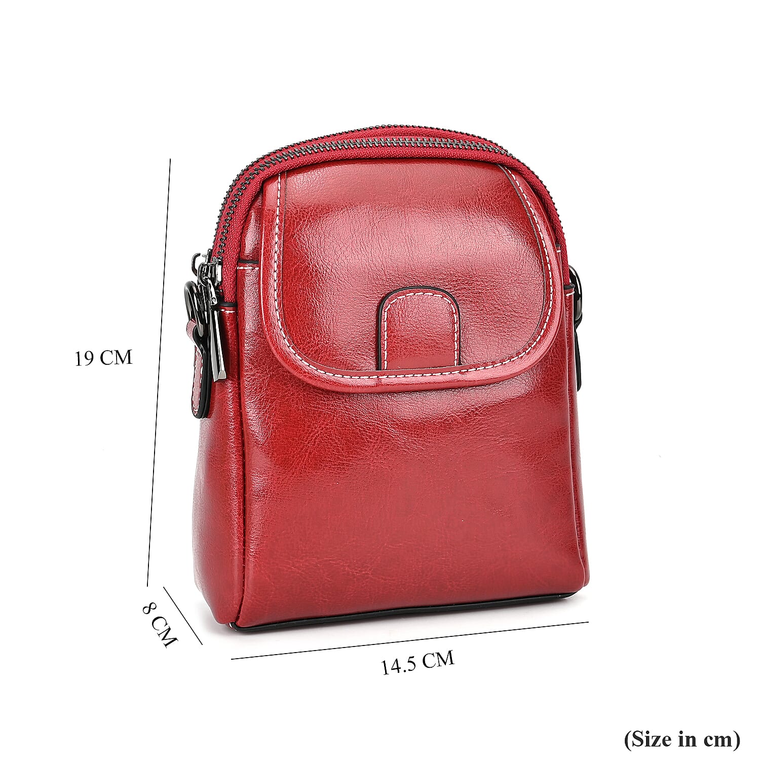Genuine Leather Mini Messenger Crossbody Bag With Adjustable Strap - Burgundy