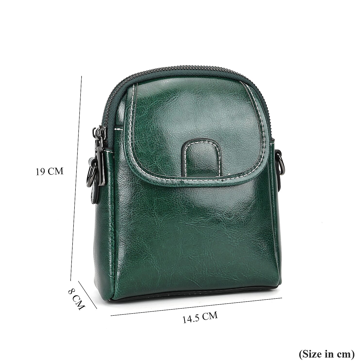 Leather Solid Crossbody Bag (Size 14x8x19 cm) - Green & Black