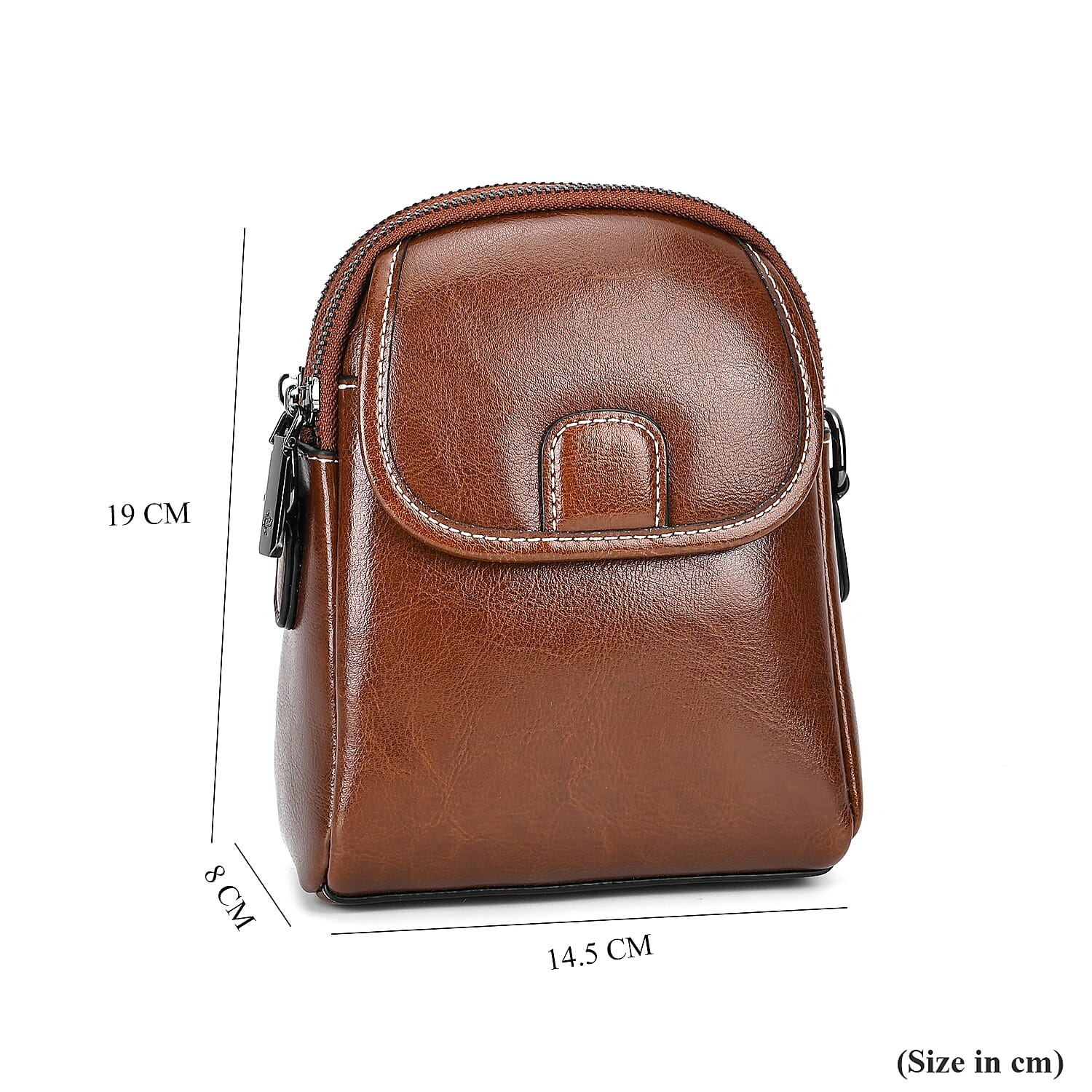 Leather Solid Crossbody Bag (Size 14x8x19 cm) - Brown & Black