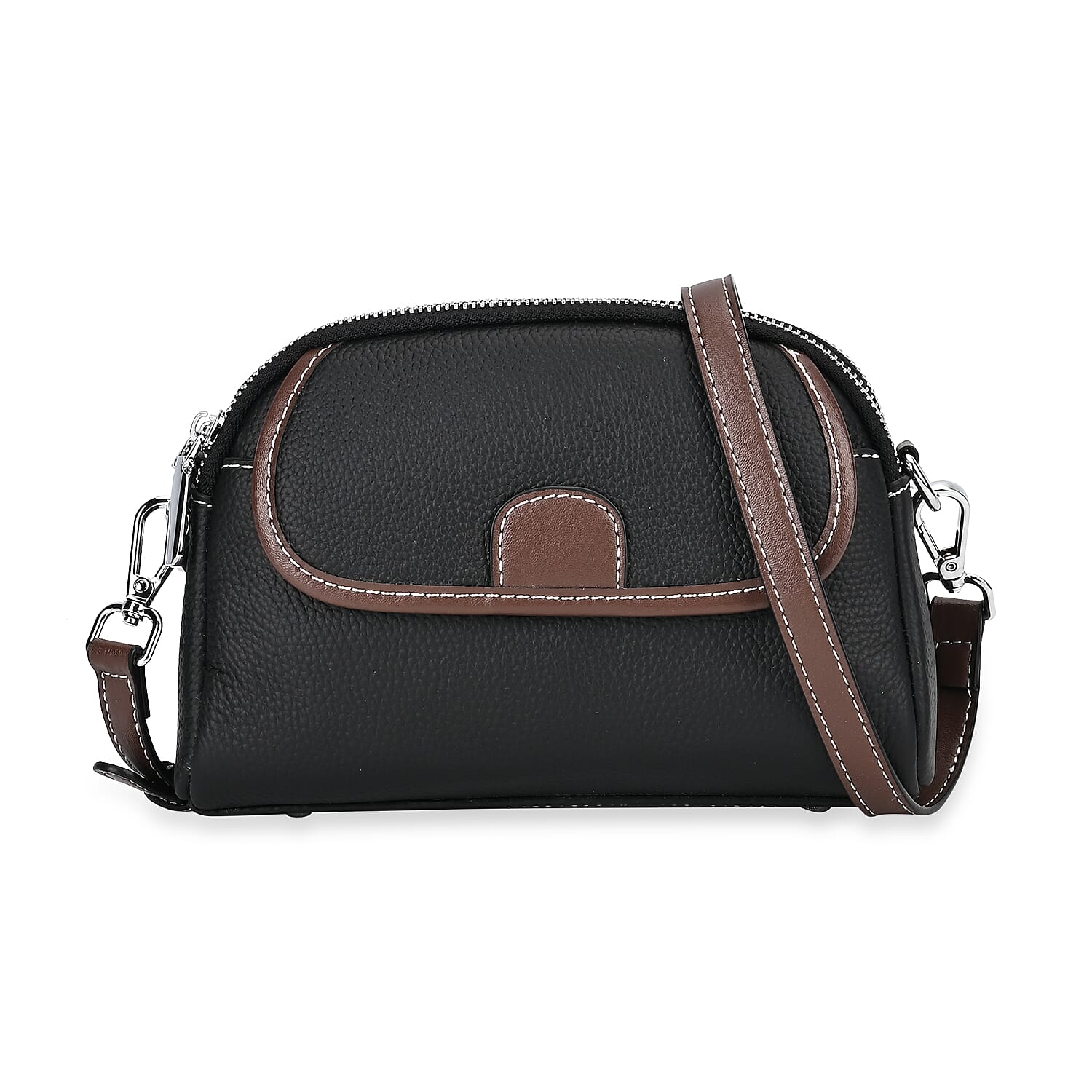 100% Genuine Leather Solid Crossbody Bag (Size 21x8x15 cm) - Black