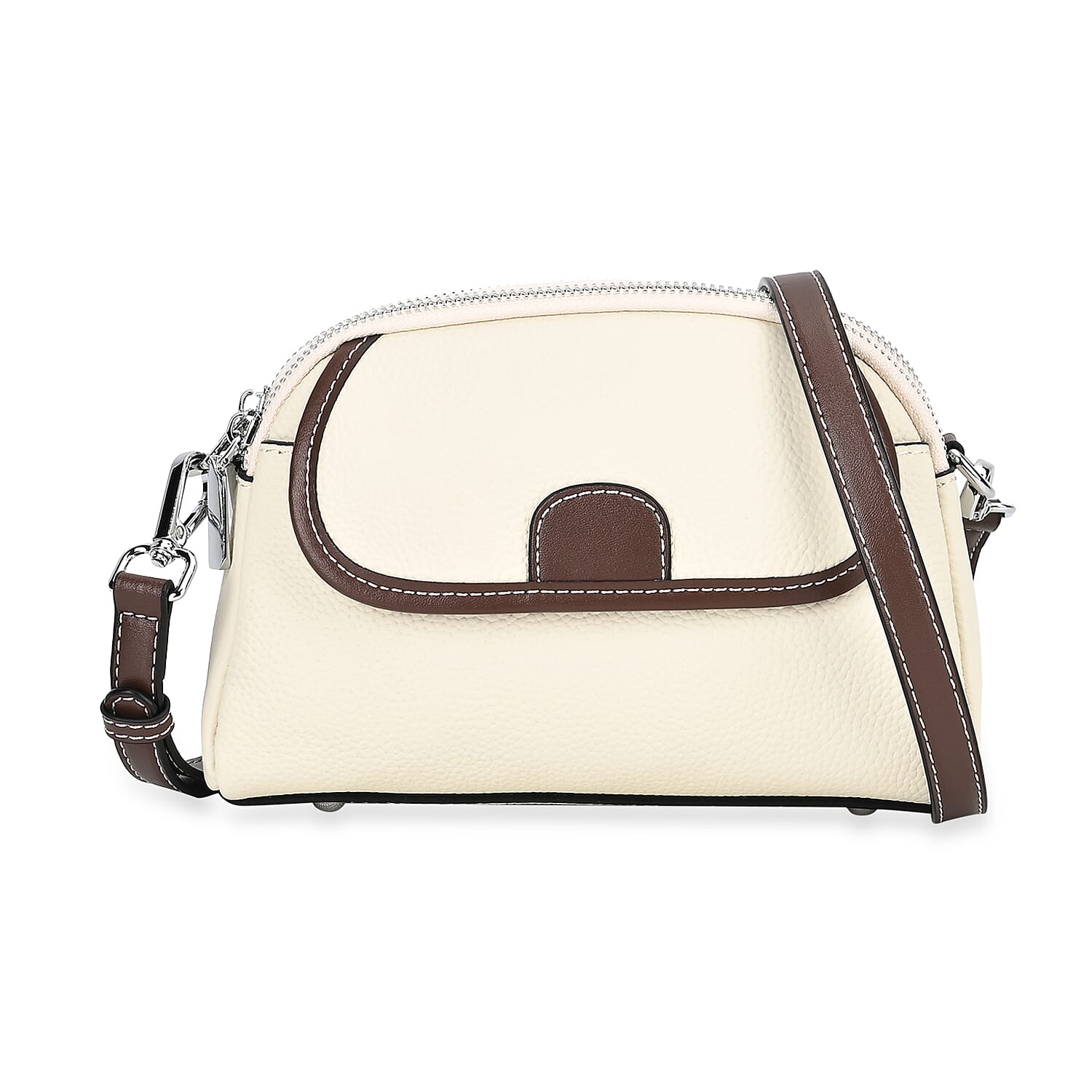 100% Genuine Leather- Leather Solid Crossbody Bag (Size 21x8x15 cm) - White