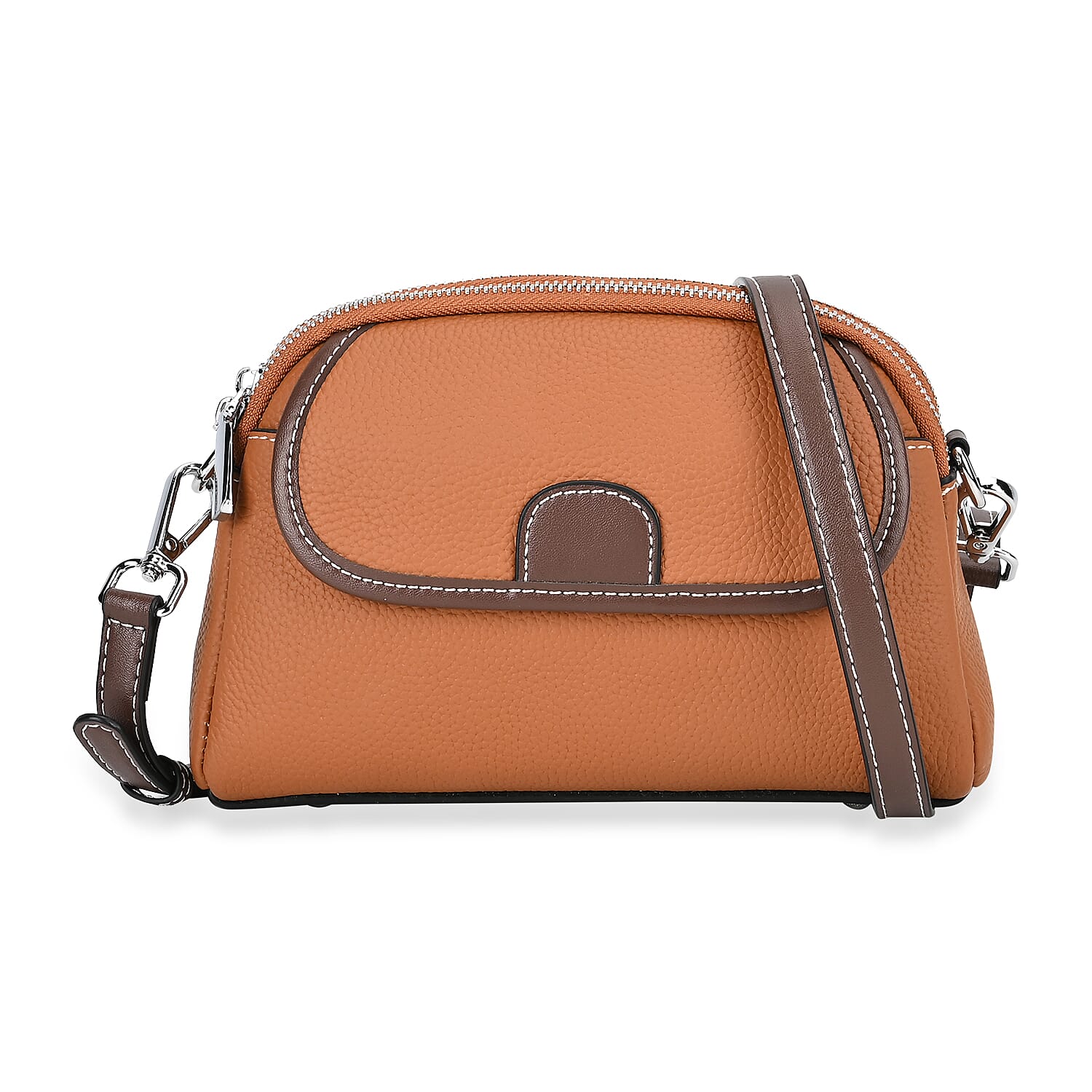 100% Genuine Leather Solid Crossbody Bag (Size 21x8x15 cm) - Tan