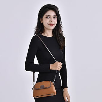 https://tjcuk.sirv.com/Products/77/7/7774508/Leather-Solid-Crossbody-Bag-Size-21x8x15-cm-Tan-Black_7774508_1.jpg?w=342&h=342