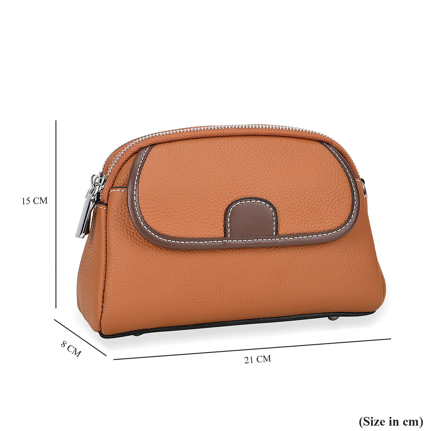 100% Genuine Leather Solid Crossbody Bag (Size 21x8x15 cm) - Tan