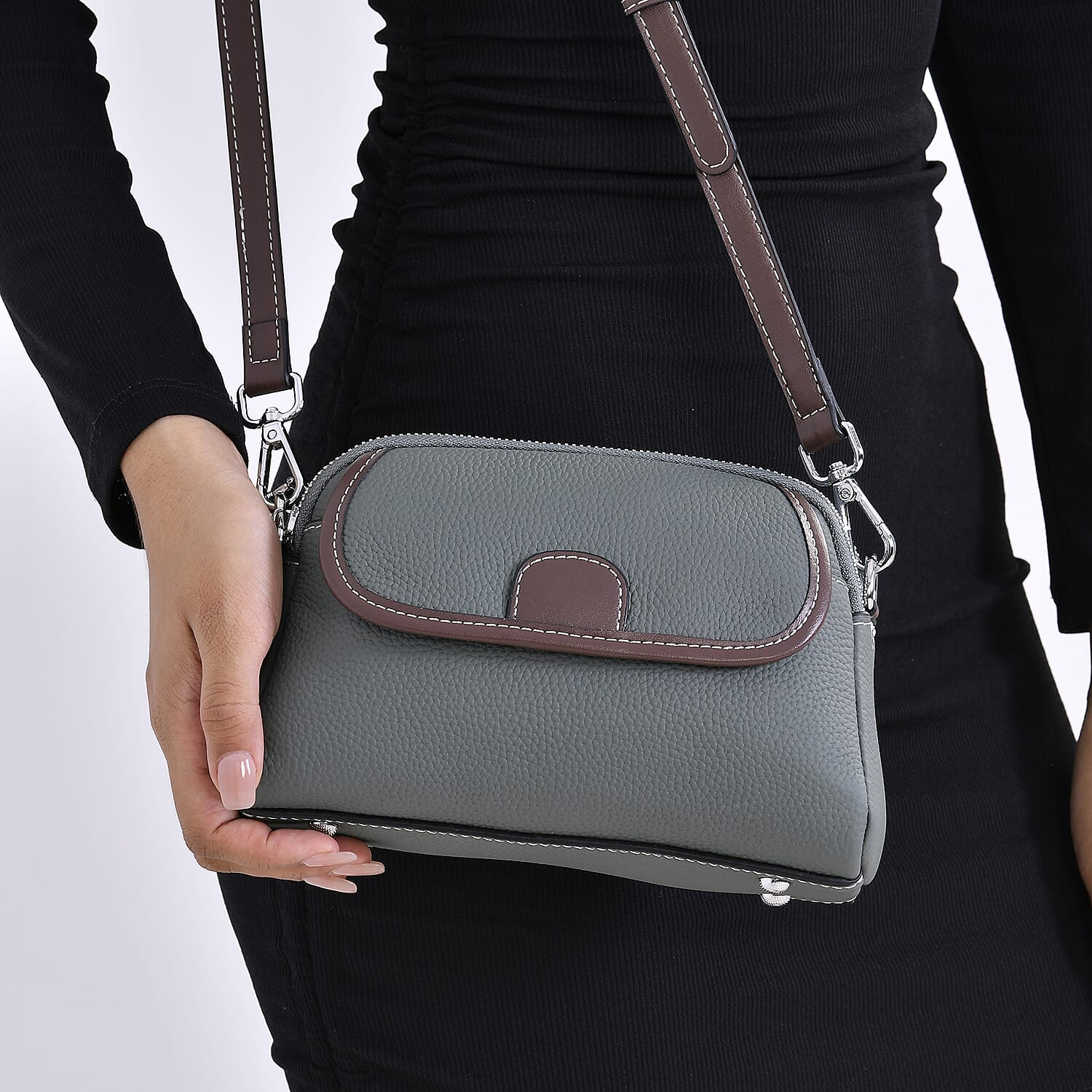 Genuine Leather Crossbody Bag with Long Shoulder Strap - Xanadu