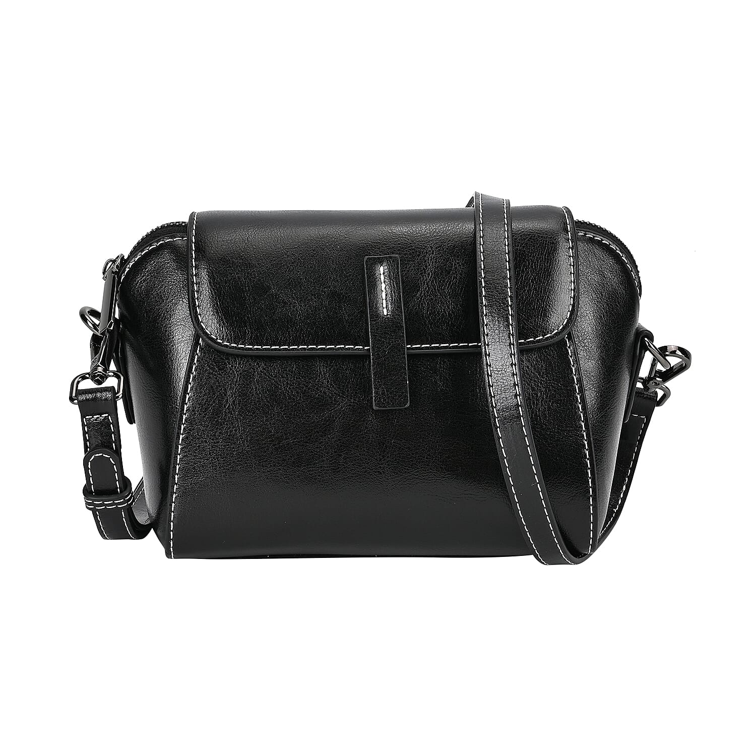 One Time Deal - Designer Inspired Leather Patterned Crossbody Bag (Size 23x10x14 cm) - Black