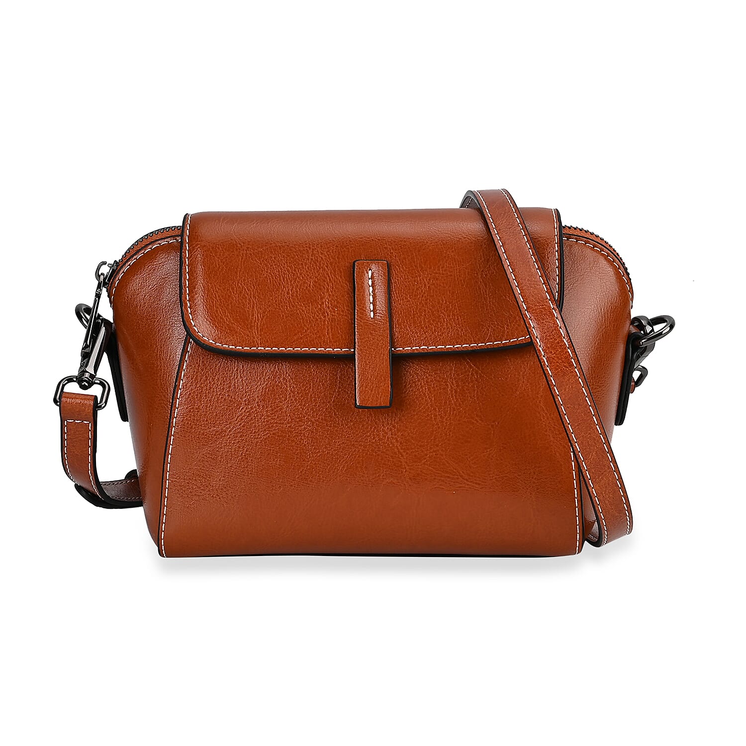 One Time Deal - Designer Inspired Genuine Leather Crossbody Bag - Tan