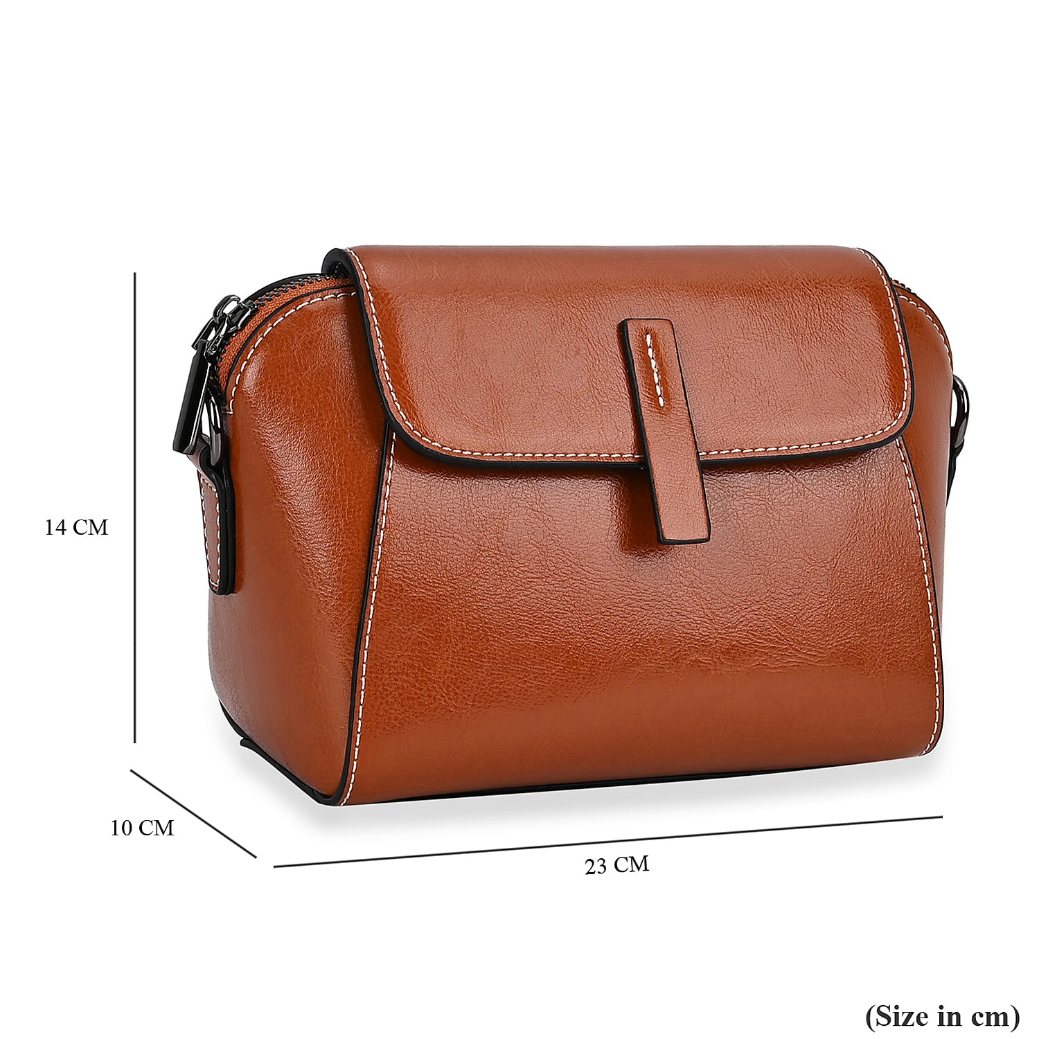 One Time Deal - Designer Inspired Leather Patterned Crossbody Bag (Size 23x10x14 cm) - Tan