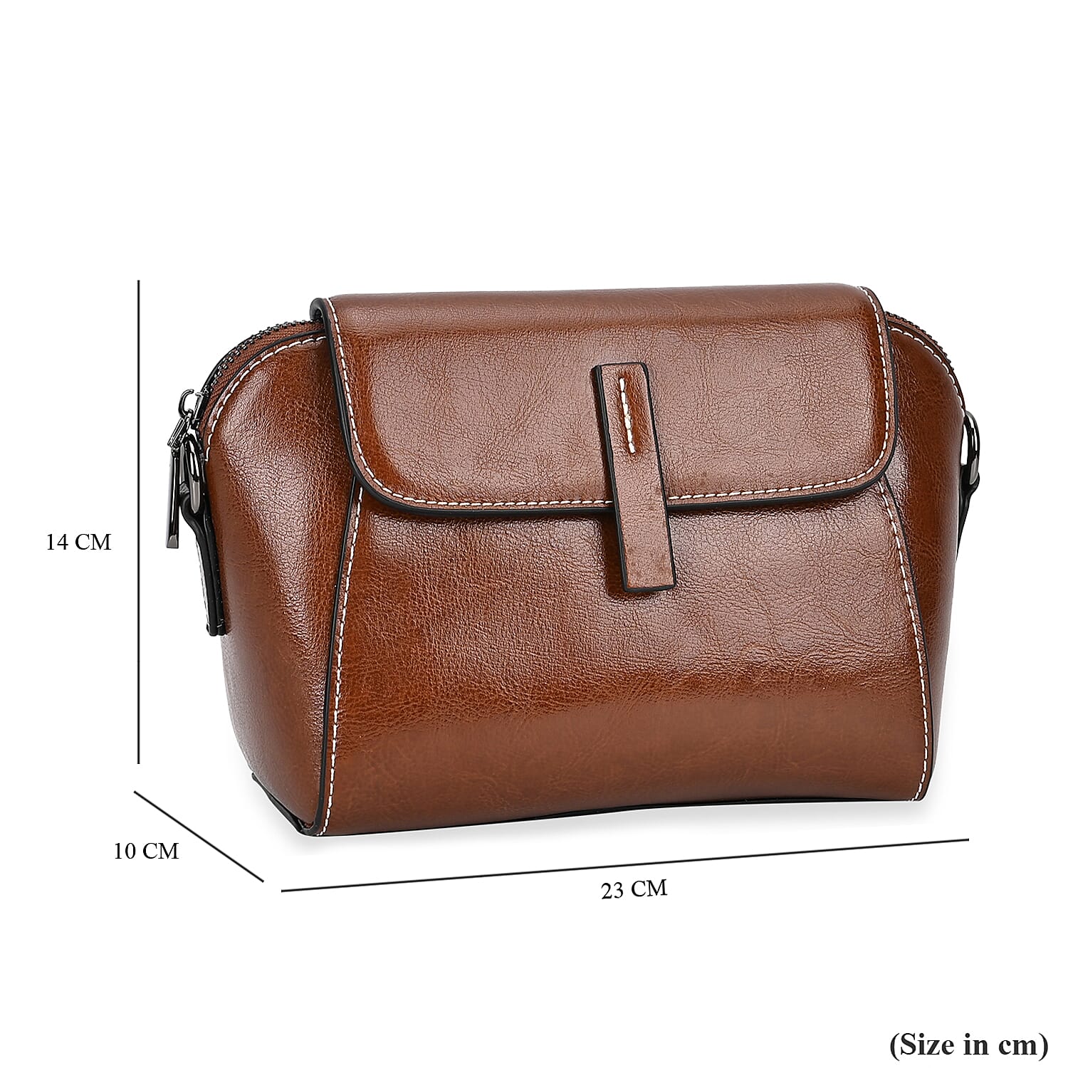 One Time Deal - Designer Inspired Leather Patterned Crossbody Bag (Size 23x10x14 cm) - Brown