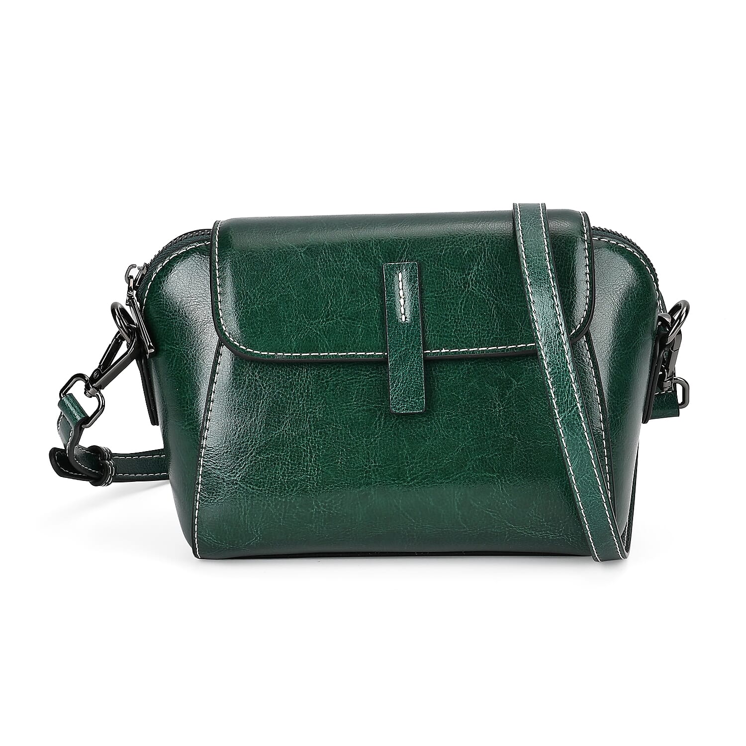 One Time Deal - Designer Inspired Genuine Leather Crossbody Bag - Green